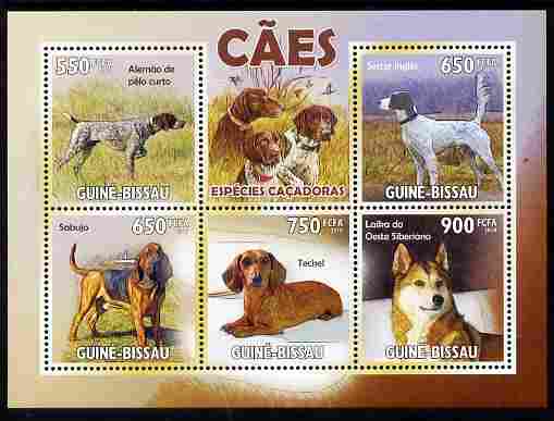Guinea - Bissau 2010 Hunting Dogs perf sheetlet containing 5 values unmounted mint , stamps on , stamps on  stamps on dogs, stamps on  stamps on hunting