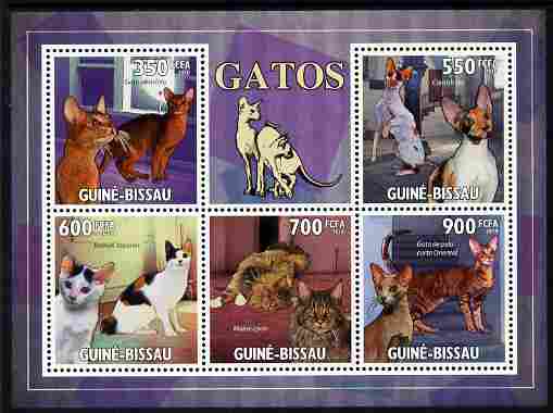 Guinea - Bissau 2010 Domestic Cats perf sheetlet containing 5 values unmounted mint , stamps on cats