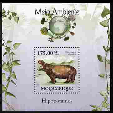 Mozambique 2010 The Environment - Hippos perf m/sheet unmounted mint Michel BL 309, stamps on , stamps on  stamps on animals, stamps on  stamps on hippos, stamps on  stamps on environment