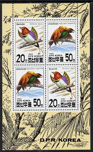 North Korea 1993 Birds sheetlet containing 2 x 20ch & 2 x 50ch values unmounted mint, stamps on birds
