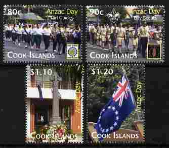 Cook Islands 2010 Anzac Day perf set of 4 unmounted mint , stamps on , stamps on  stamps on scouts, stamps on  stamps on  ww2 , stamps on  stamps on  ww1 , stamps on  stamps on flags