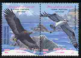 Iran & Portugal 2010 Joint Issues - White-tailed Eagle & Ospreys perf set of 2 (se-tenant pair) unmounted mint , stamps on birds, stamps on birds of prey, stamps on eagles, stamps on osprey