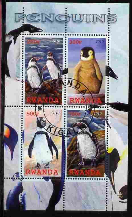 Rwanda 2010 Penguins perf sheetlet containing 4 values fine cto used, stamps on , stamps on  stamps on birds, stamps on  stamps on penguins