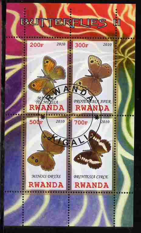 Rwanda 2010 Butterflies #2 perf sheetlet containing 4 values fine cto used, stamps on butterflies