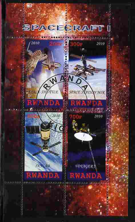 Rwanda 2010 Spacecraft #1 perf sheetlet containing 4 values fine cto used, stamps on space, stamps on rockets, stamps on shuttle