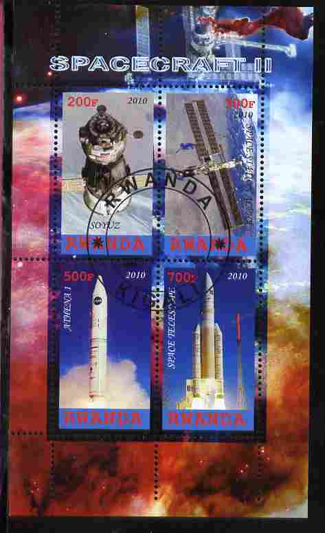 Rwanda 2010 Spacecraft #2 perf sheetlet containing 4 values fine cto used, stamps on space, stamps on rockets, stamps on 