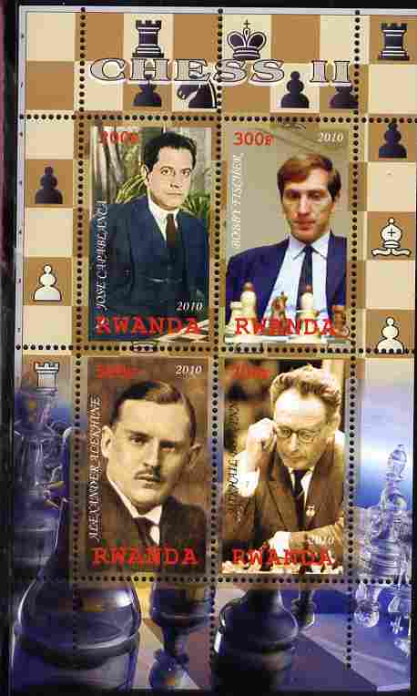 Rwanda 2010 Chess Masters #2 perf sheetlet containing 4 values unmounted mint, stamps on personalities, stamps on chess