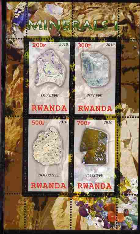 Rwanda 2010 Minerals #1 perf sheetlet containing 4 values unmounted mint, stamps on , stamps on  stamps on minerals