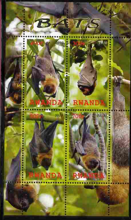 Rwanda 2010 Bats perf sheetlet containing 4 values unmounted mint, stamps on , stamps on  stamps on mammals, stamps on  stamps on bats