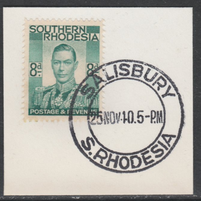 Southern Rhodesia 1937 KG6 def 8d emerald on piece with full strike of Madame Joseph forged postmark type 332, SG45, stamps on , stamps on  stamps on , stamps on  stamps on  kg6 , stamps on  stamps on 