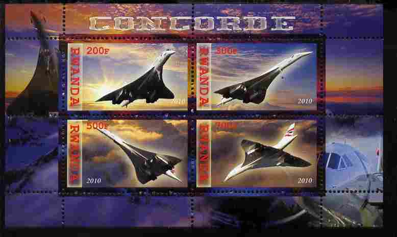 Rwanda 2010 Concorde perf sheetlet containing 4 values unmounted mint, stamps on , stamps on  stamps on aviation, stamps on  stamps on concorde