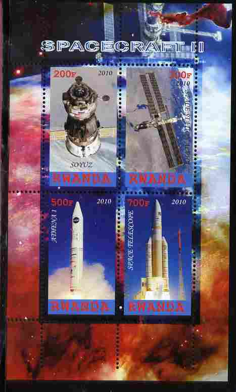 Rwanda 2010 Spacecraft #2 perf sheetlet containing 4 values unmounted mint, stamps on , stamps on  stamps on space, stamps on  stamps on rockets, stamps on  stamps on 