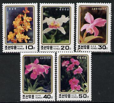 North Korea 1993 Orchids perf set of 5 unmounted mint, SG N3346-50*, stamps on flowers, stamps on orchids, stamps on scots, stamps on scotland