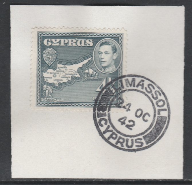Cyprus 1938-51 KG6 Map 4.5pi grey SG 157 on piece with full strike of Madame Joseph forged postmark type 137, stamps on , stamps on  stamps on , stamps on  stamps on  kg6 , stamps on  stamps on maps