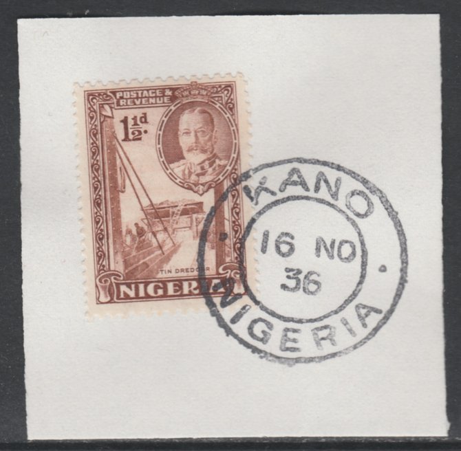 Nigeria 1936 KG5 Pictorial 1.5d brown, SG 36 on piece with full strike of Madame Joseph forged postmark type 302, stamps on , stamps on  kg5 , stamps on 