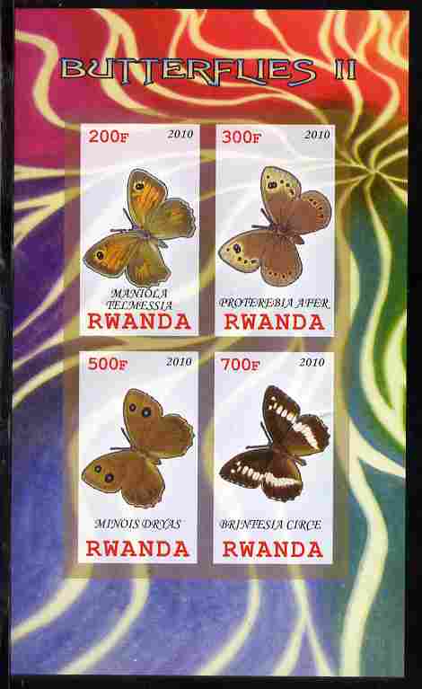 Rwanda 2010 Butterflies #2 imperf sheetlet containing 4 values unmounted mint, stamps on butterflies
