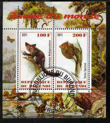 Burundi 2011 Fauna of the World - Lemurs perf sheetlet containing 2 values fine cto used, stamps on animals, stamps on primates, stamps on lemurs, stamps on apes