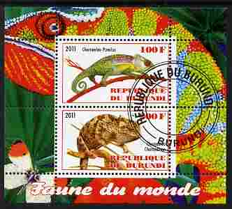 Burundi 2011 Fauna of the World - Chaemeleons perf sheetlet containing 2 values fine cto used, stamps on animals, stamps on repriles, stamps on chameleons, stamps on lizards