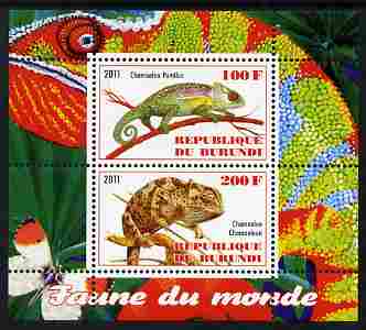 Burundi 2011 Fauna of the World - Chaemeleons perf sheetlet containing 2 values unmounted mint, stamps on animals, stamps on repriles, stamps on chameleons, stamps on lizards
