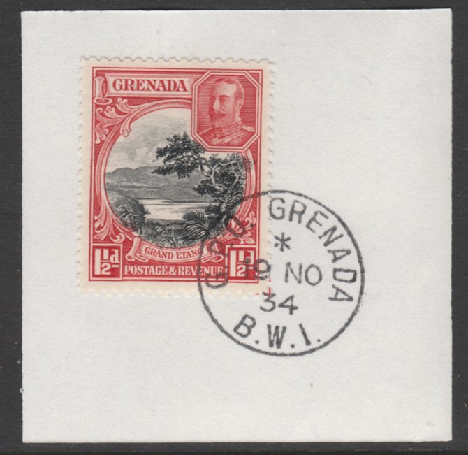 Grenada 1934-36 KG5 Pictorial 1.5d black & scarlet P12.5 (SG 137) on piece with full strike of Madame Joseph forged postmark type 201, stamps on , stamps on  kg5 , stamps on 