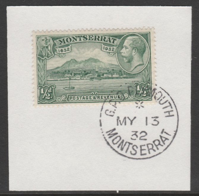 Montserrat 1932 KG5 Pictorial 1/2d green (SG 84) on piece with full strike of Madame Joseph forged postmark type 258, stamps on , stamps on  kg5 , stamps on 