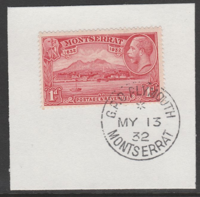 Montserrat 1932 KG5 Pictorial 1d scarlet (SG 85) on piece with full strike of Madame Joseph forged postmark type 258, stamps on , stamps on  kg5 , stamps on 