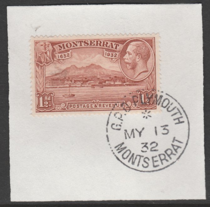 Montserrat 1932 KG5 Pictorial 1.5d red-brown (SG 86) on piece with full strike of Madame Joseph forged postmark type 258, stamps on , stamps on  kg5 , stamps on 