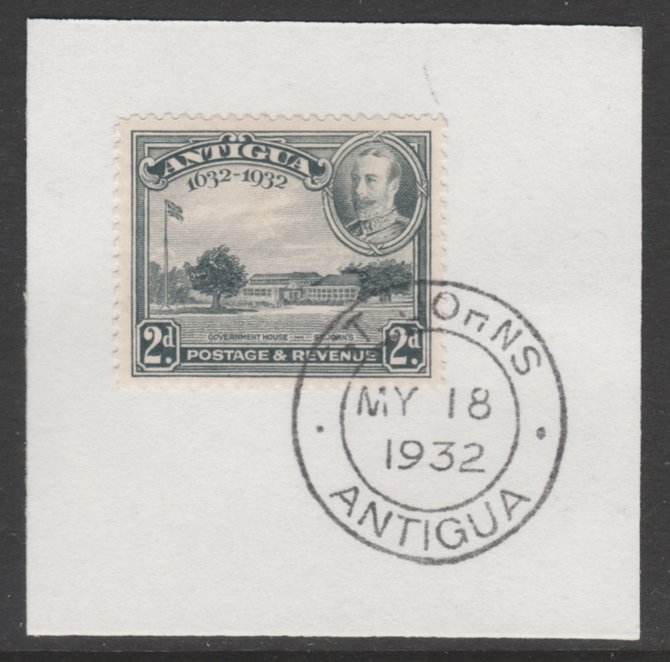 Antigua 1932 KG5 Tercentenary 2d grey SG 84 on piece with full strike of Madame Joseph forged postmark type 14, stamps on , stamps on  kg5 , stamps on 