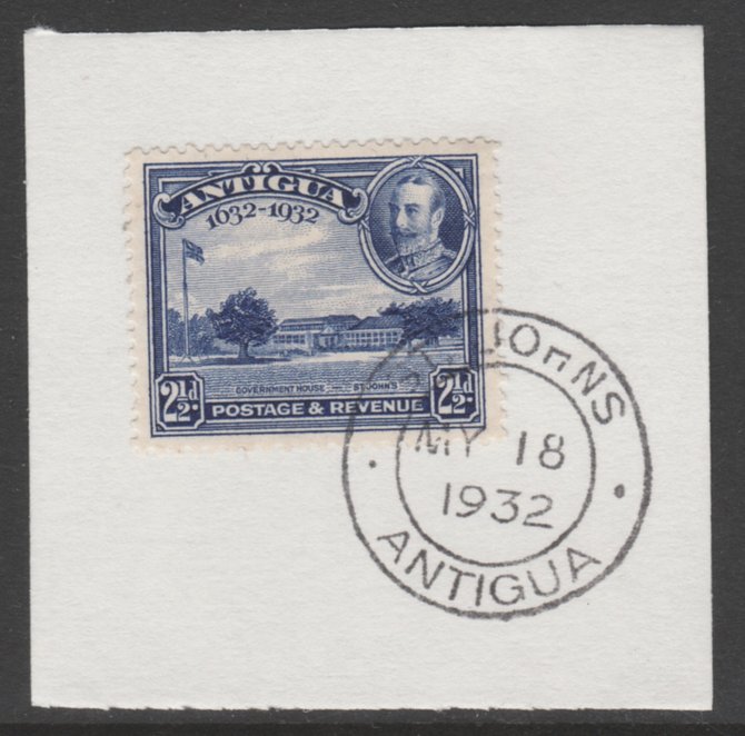 Antigua 1932 KG5 Tercentenary 2.5d deep blue SG 85 on piece with full strike of Madame Joseph forged postmark type 14, stamps on , stamps on  kg5 , stamps on 