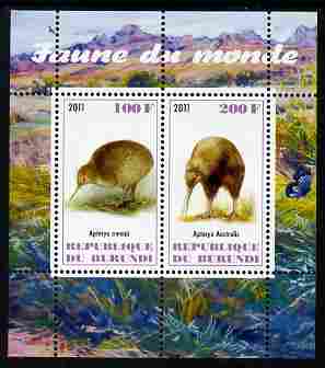 Burundi 2011 Fauna of the World - Kiwis perf sheetlet containing 2 values unmounted mint, stamps on birds, stamps on kiwis