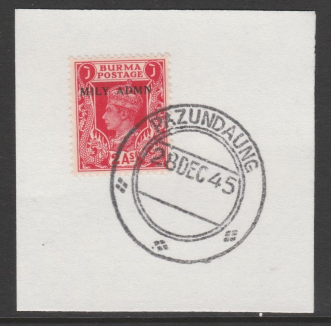 Burma 1945 Mily Admin opt on KG6 2a carminen SG 41 on piece with full strike of Madame Joseph forged postmark type 106, stamps on , stamps on  kg6 , stamps on 