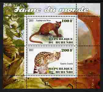 Burundi 2011 Fauna of the World - Wild Cats #1 perf sheetlet containing 2 values unmounted mint, stamps on animals, stamps on cats