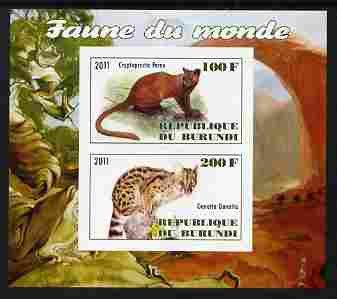 Burundi 2011 Fauna of the World - Wild Cats #1 imperf sheetlet containing 2 values unmounted mint, stamps on animals, stamps on cats