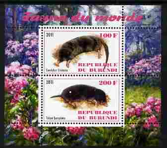 Burundi 2011 Fauna of the World - Moles perf sheetlet containing 2 values unmounted mint, stamps on animals, stamps on moles