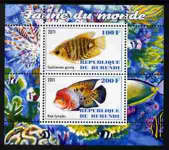 Burundi 2011 Fauna of the World - Fish #1 (Gourami & Vieja) perf sheetlet containing 2 values unmounted mint, stamps on fish