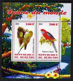 Burundi 2011 Fauna of the World - Parrots #2 perf sheetlet containing 2 values unmounted mint, stamps on birds, stamps on parrots