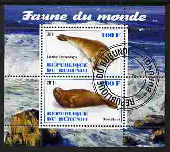 Burundi 2011 Fauna of the World - Mammals (Seals) perf sheetlet containing 2 values fine cto used, stamps on animals, stamps on mammals, stamps on seals