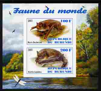 Burundi 2011 Fauna of the World - Mammals (Bats #1) imperf sheetlet containing 2 values unmounted mint, stamps on animals, stamps on mammals, stamps on bats