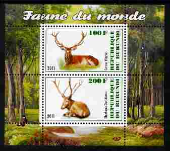 Burundi 2011 Fauna of the World - Mammals (Deer) perf sheetlet containing 2 values unmounted mint, stamps on animals, stamps on mammals, stamps on deer