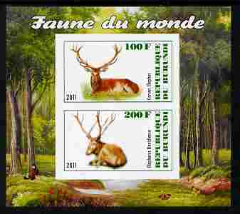 Burundi 2011 Fauna of the World - Mammals (Deer) imperf sheetlet containing 2 values unmounted mint, stamps on animals, stamps on mammals, stamps on deer