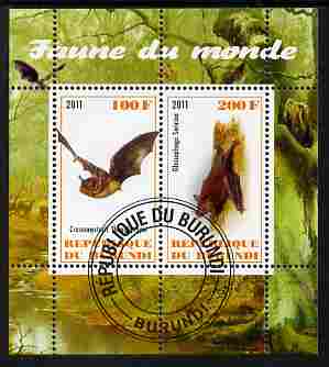 Burundi 2011 Fauna of the World - Mammals (Bats #2) perf sheetlet containing 2 values fine cto used, stamps on animals, stamps on mammals, stamps on bats