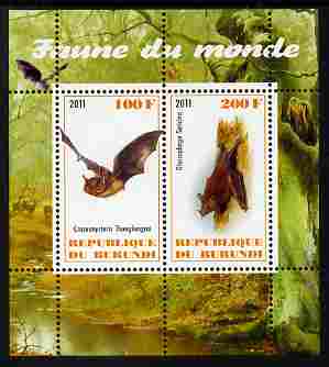 Burundi 2011 Fauna of the World - Mammals (Bats #2) perf sheetlet containing 2 values unmounted mint, stamps on animals, stamps on mammals, stamps on bats