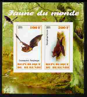 Burundi 2011 Fauna of the World - Mammals (Bats #2) imperf sheetlet containing 2 values unmounted mint, stamps on animals, stamps on mammals, stamps on bats