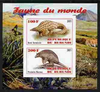 Burundi 2011 Fauna of the World - Mammals (Armidillos) imperf sheetlet containing 2 values unmounted mint, stamps on , stamps on  stamps on animals, stamps on  stamps on mammals, stamps on  stamps on armidillos