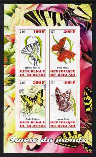 Burundi 2011 Fauna of the World - Butterflies imperf sheetlet containing 4 values unmounted mint, stamps on butterflies