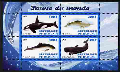 Burundi 2011 Fauna of the World - Whales & Doplphins perf sheetlet containing 4 values unmounted mint, stamps on marine life, stamps on whales, stamps on dolphins