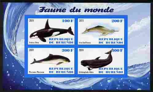 Burundi 2011 Fauna of the World - Whales & Doplphins imperf sheetlet containing 4 values unmounted mint, stamps on marine life, stamps on whales, stamps on dolphins