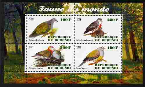 Burundi 2011 Fauna of the World - Pigeons & Doves perf sheetlet containing 4 values unmounted mint, stamps on birds, stamps on pigeons, stamps on doves