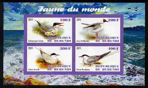 Burundi 2011 Fauna of the World - Gulls & Terns imperf sheetlet containing 4 values unmounted mint, stamps on birds, stamps on gulls, stamps on terns
