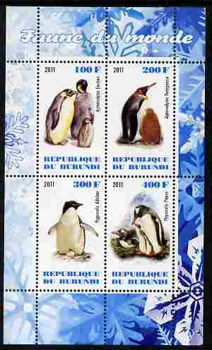 Burundi 2011 Fauna of the World - Penguins perf sheetlet containing 4 values unmounted mint, stamps on birds, stamps on penguins, stamps on polar